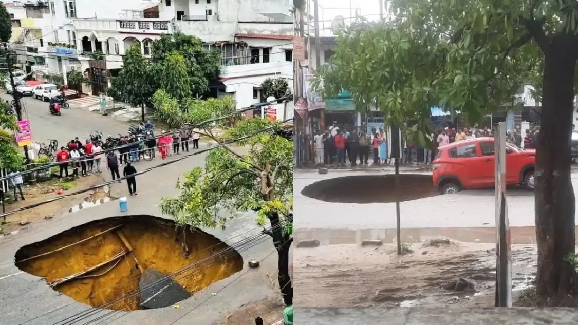 मुस्कराइए आप लखनऊ में हैं', सड़क पर खाई