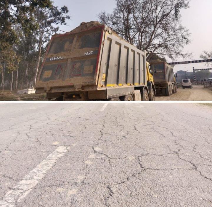 रायबरेली-गांवों ने पक्के सड़क मार्ग को भी बर्बाद कर रहे गंगा एक्सप्रेस वे में लगे डंफर,,