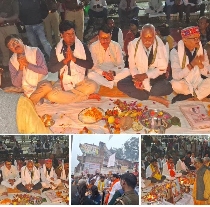 रायबरेली:गंगा गोकर्ण जनकल्याण समिति की ओर से आयोजित गंगा महाआरती में समाजसेवी बृजेश प्रताप सिंह गंगा आरती की।