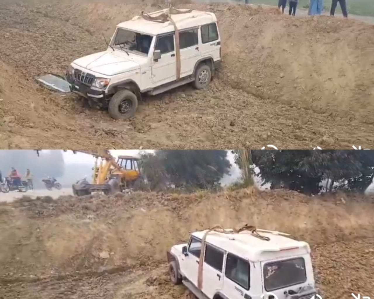 Raebareli:तेज रफ्तार अनियंत्रित बोलेरो नहर में गिरी तीन लोग घायल