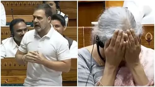 हलवा सेरेमनी की दिखाई तस्वीर निर्मला सीतारमण ने माथे पर हाथ रख लिए।