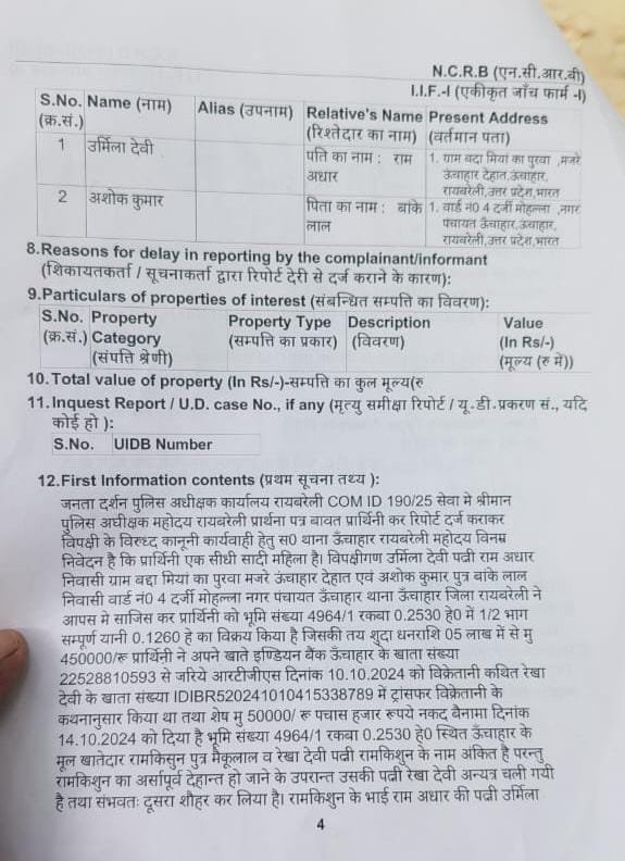 रायबरेली-कूटरचित दस्तावेजों का इस्तेमाल करके भूमि बेचने वा धोखाधड़ी करने वाली महिला व उसके सहयोगी पर मुकदमा दर्ज,,, 