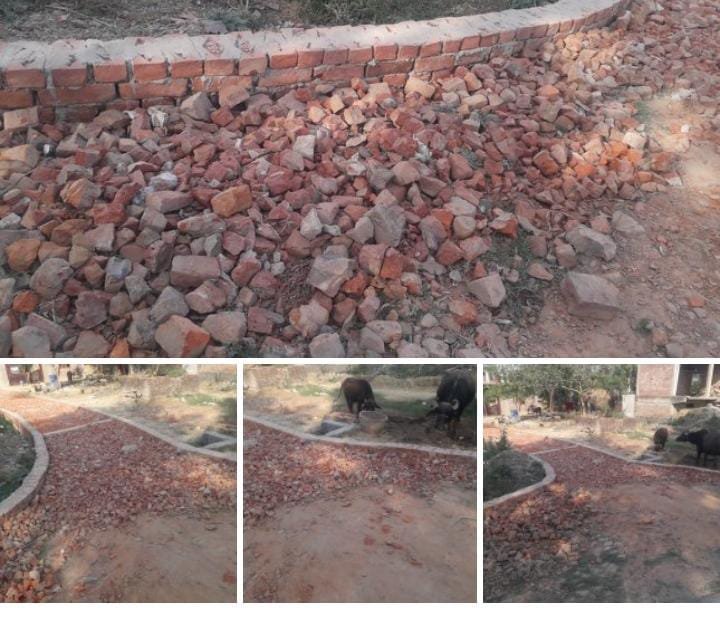 Raibareli-दौलतपुर गांव में मनरेगा में बड़ा खेल , प्रस्ताव अव्वल का निर्माण पीली ईंट से 