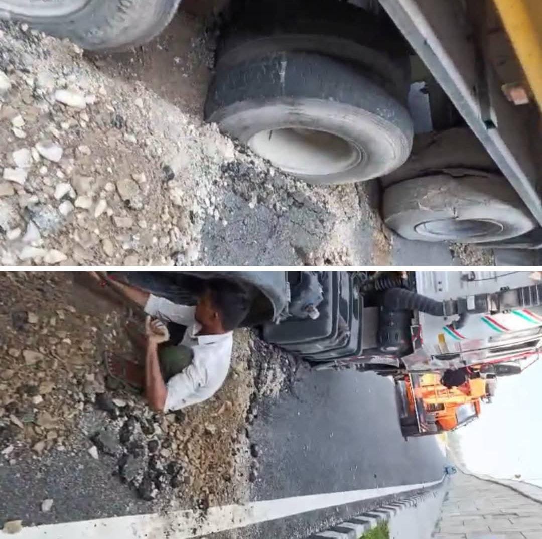 रायबरेली-लखनऊ प्रयागराज नेशनल हाईवे NH 30 ऊंचाहार के सेमरी चौराहा बाबूगंज के पास धंसी धड़कन,फसा डंपर,,,,,,