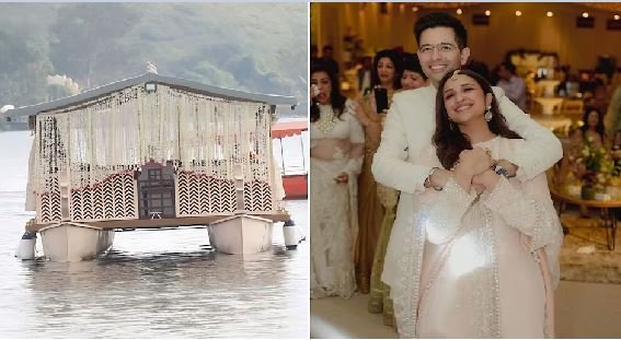 बोट पर निकली राघव चड्ढ़ा की बारात , दुल्हन की तरह सजा लीला पैलेस