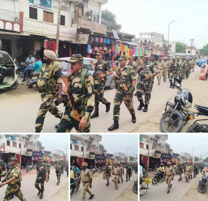 रायबरेली-निकाय चुनाव के मद्देनजर कस्बे में पुलिस व सीमा सुरक्षा बल के जवानों किया पैदल मार्च,,,