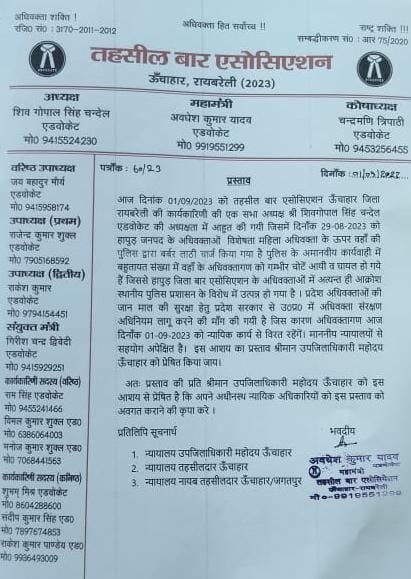 रायबरेली-हापुड़ में हुई घटना के समर्थन में वकीलों ने किया प्रदर्शन