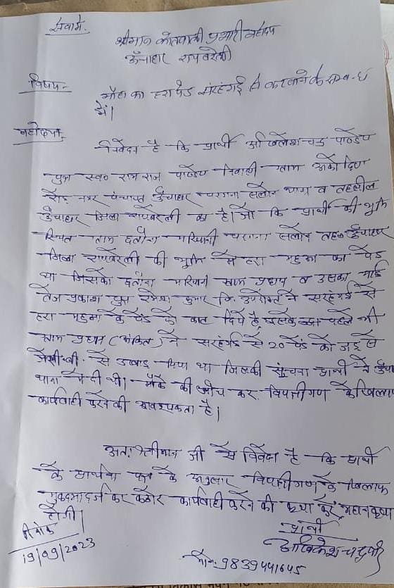 रायबरेली-महुआ का हरा पेड़ कटवाने का आरोप,,,