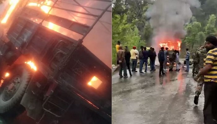 पुंछ में सेना की गाड़ी में लगी भीषण आग, कुछ जवानों के शहादत की खबर, आला-अधिकारी मौके पर