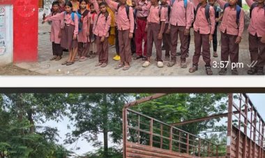 रायबरेली-विद्यालय गेट के सामने एक माह से खड़ा डीसीएम, छात्रों ने किया प्रदर्शन
