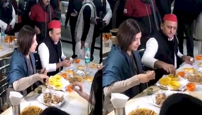 भुने आलू और चाट के जायके के साथ अखिलेश ने की नए साल की शुरुआत, डिंपल के साथ लोगों के बीच मनाया नव वर्ष