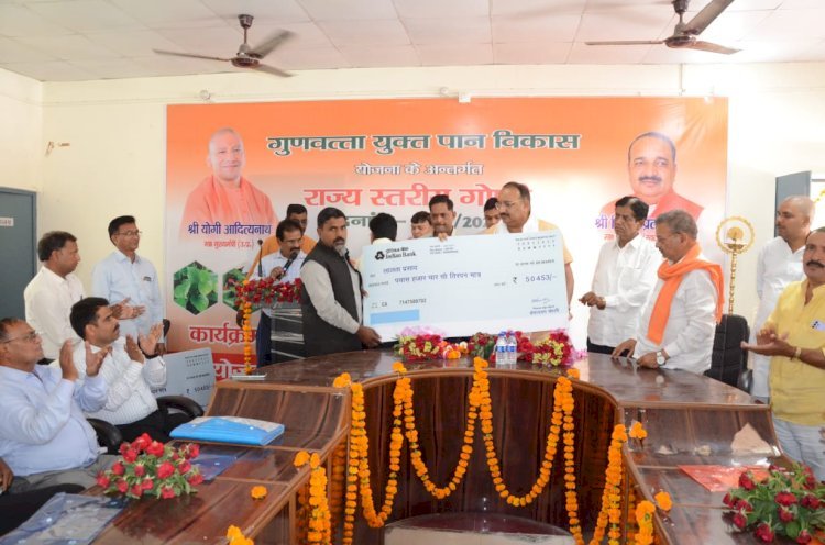 Raibareli-उद्यान मंत्री  दिनेश प्रताप सिंह ने 44 पान किसानों को 50453 रुपए के चेक किये वितरण