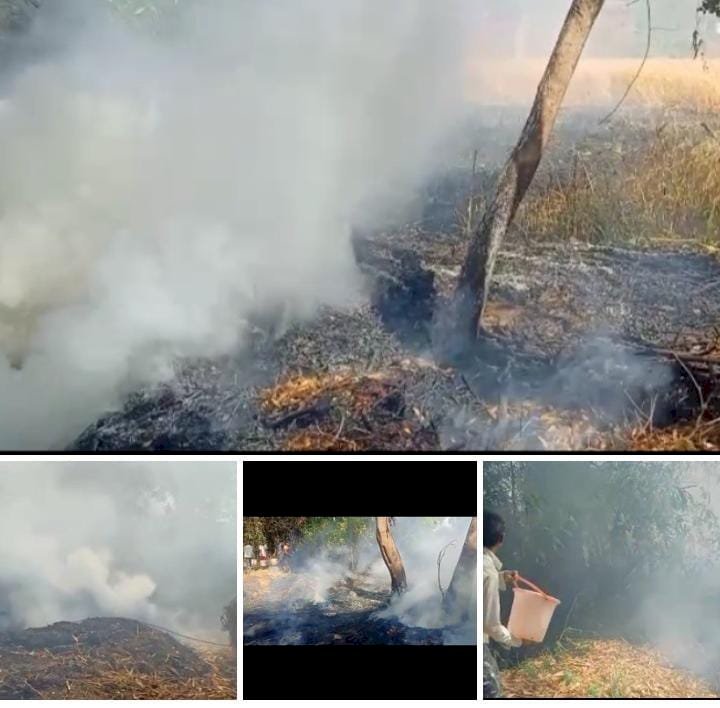 रायबरेली-हाईटेंशन लाइन कि तार टूटकर गिरने से गेंहू के खेत में लगी आग,,,