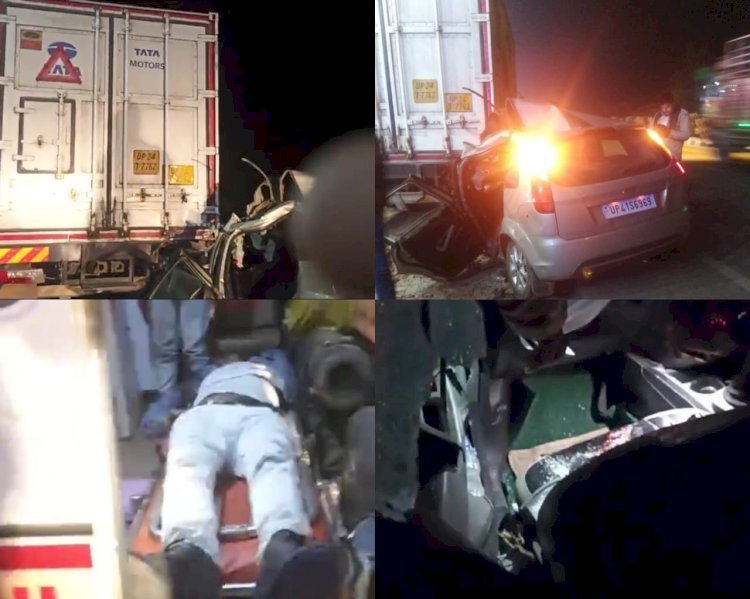 Raibareli-अनियंत्रित कार खड़े डीसीएम के पिछले हिस्से से टकराई , एक कि मौत दो घायल