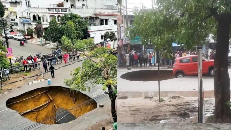 मुस्कराइए आप लखनऊ में हैं', सड़क पर खाई