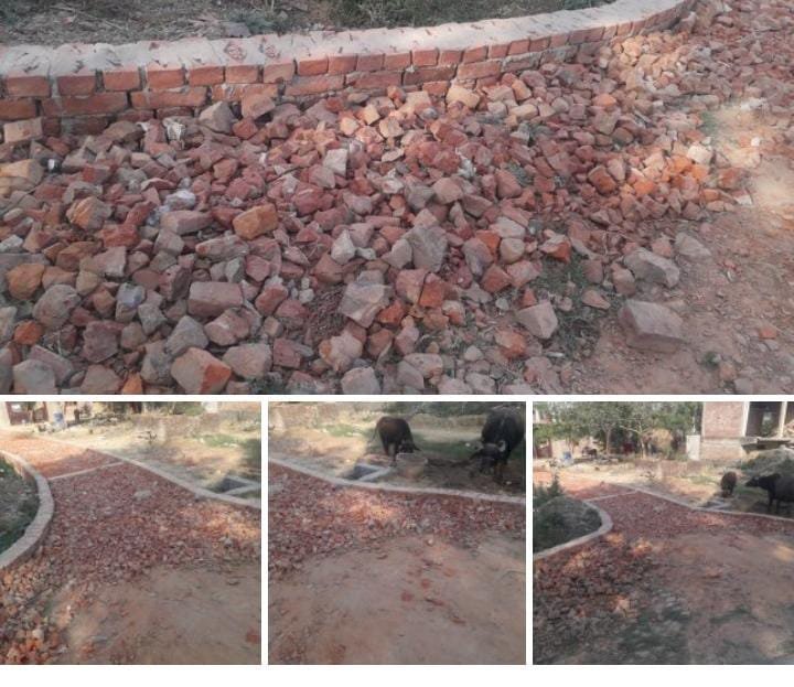 Raibareli-दौलतपुर गांव में मनरेगा में बड़ा खेल , प्रस्ताव अव्वल का निर्माण पीली ईंट से 