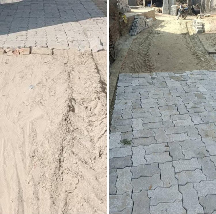 रायबरेली-होरैसा गाँव में मानकों को ताक पर रख कर कराया जा रहा इंटरलॉकिंग सड़क का निर्माण,,, 