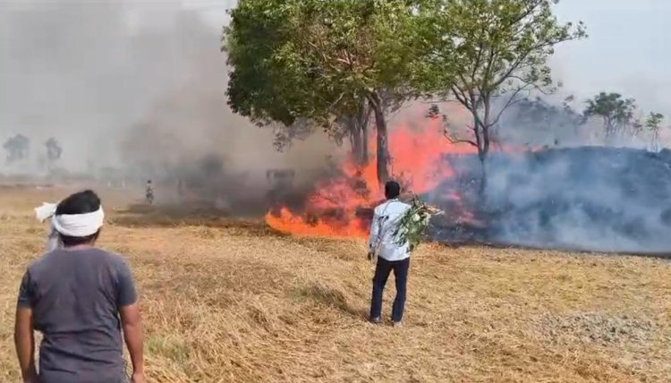 रायबरेली-अग्निकांड में पांच बीघे गेहूं की फसल जलकर राख