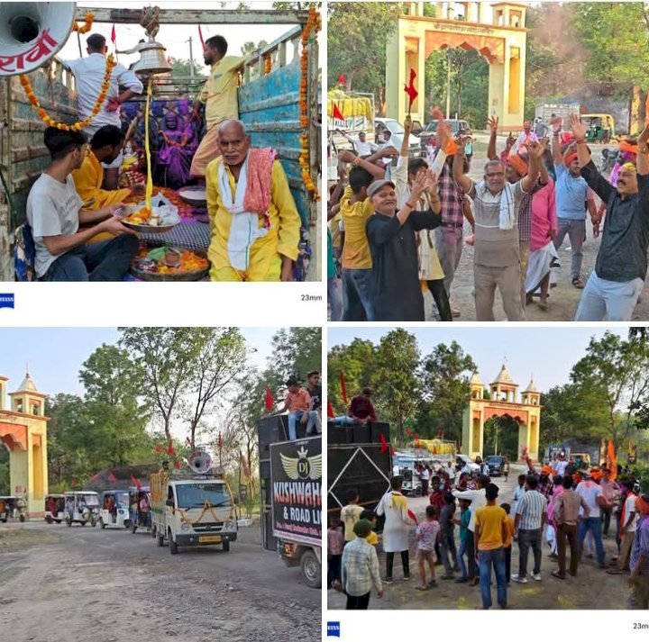 रायबरेली-शनि देव और शीतला माता मंदिर स्थापना को लेकर निकाली गई विशाल शोभायात्रा